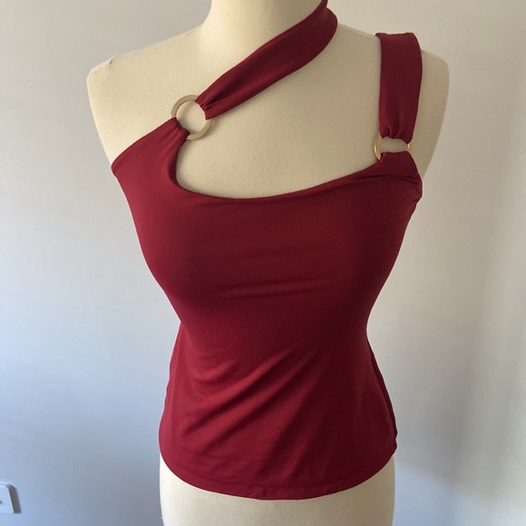 Kookai bodycon rose gold rings tank top burgundy red size 10 kookai size 1 - Picture 3 of 5